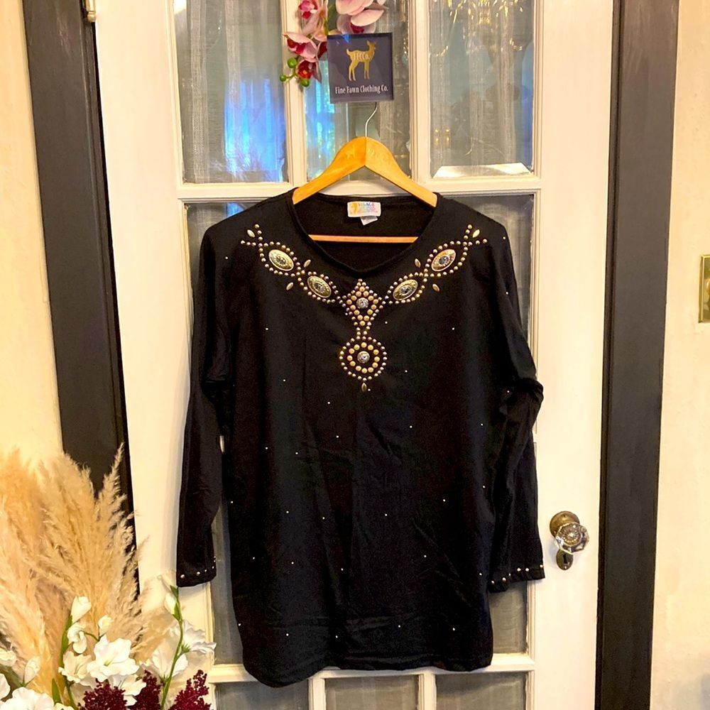 Vintage Western Gold Embellished Tunic Top